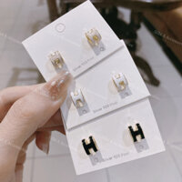 [Silbi A Accessories ] Khuyên H Mạ Vàng 18K, Khuyên H size 10mm