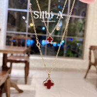 [Silbi A Accessories] Vòng cổ cỏ 4 lá s925, Vòng cổ cỏ 4 lá mini màu đỏ đậm