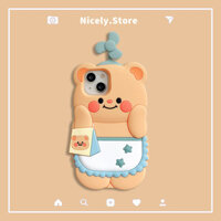 Silicon Xoay Được Cối Xay Gió Dễ Thương Gấu Bơ Ốp lưng Tương Thích Cho iPhone 15 14 13 12 Pro Max 11 12Promax Dày Ốp Lưng Di Động