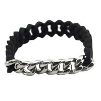 Silicone Link Chain Stainless Steel Curb Link Bracelet for Men Women Charm Love Couples Bracelet Bangle - 190mm Black Silver