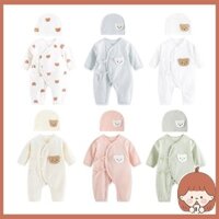 Silin 0-1M Bộ áo liền quần cho bé Bộ mũ One Piece Áo liền quần dài tay Quần áo mùa xuân Hoạt hình Gấu Bộ đồ ngủ Cotton Body cho I