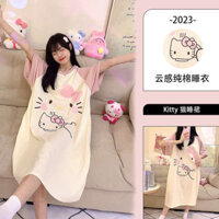 silk pajamas Pajamas bigsize pajamas pajamas Hellokitty Hello Kitty Váy Ngủ Nữ Mùa Hè 2024 Phong Cách Mới Cotton Nguyên Chất Dễ Thương Influencer Phong Cách Pyjama Đầm Mùa Hè