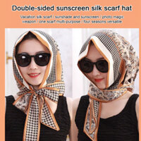 【Silk Scarf Sunscreen】[Must-have for spring outing] Double-layered Double-sided Sun Protection Silk Scarf Hat Changeability Hooded Cap Fashion Headscarf
