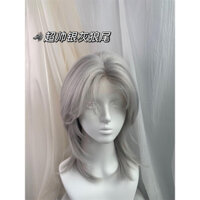 [Silver Moon] Bộ tóc giả đầy phong cách với đuôi sói bạc, đầu mulet, tóc giả nhiều lớp cho phụ nữ, ren nhỏ TZA9