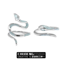 silver rings bracelets + neck + rings men's and women's double rings pairing Biển Xanh Rắn Sân Nhẫn Mở Không Phai Màu Thiết Kế Niche Cao Cấp Cảm Giác Cặp Đôi Nhẫn Hình Rắn Trang Sức Mới