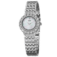 Silver-tone Brass Case Mother of Pearl Diamond Dial Ladies Watch