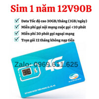 SIM 3G 4G VIETTEL 12V90B TRỌN GÓI 12 THÁNG KHÔNG CẦN NẠP TIỀN GIÁ CỰC RẺ