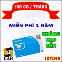 Sim 4G 5G Giá Rẻ Vinaphone 12TD49 100GB/Tháng. Trọn Gói 1 Năm Không Nạp Tiền. Gia Hạn 490K (có eSIM)