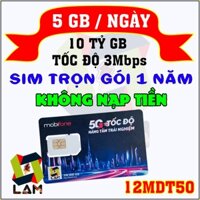 Sim 4G 5G Mobifone 12MDT50 (5GB), 12MDT150 (500GB) trọn gói 1 năm KHÔNG NẠP TIỀN eSIM 12FD50 MDT350