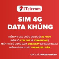 Sim 4G Itel - Vinaphone tốc độ cao, đã bao gồm đăng ký tháng đầu, ngày có 3gb tốc độ cao, miễn phí cuộc gọi nội mạng, 30