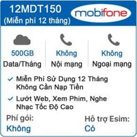 Sim 4G Mobifone 12MDT150 Trọn Gói 1 Năm 500GB/Tháng