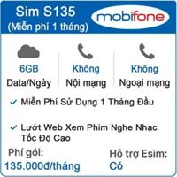 Sim 4G MobiFone 6Gb/Ngày Miễn Phí Tháng Đầu Tiên S135