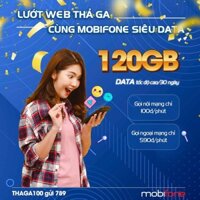 Sim 4g mobifone đăng ký gói thaga100 vào mạng 120G một tháng, 4Gb một ngày tốc độ cao