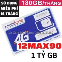 Sim 4g Mobifone trọn gói 1 năm 150GB/tháng (5GB/ngày) 6GB/ngày 12max90 Trọn gói không cần nạp tiền