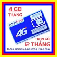 SIM 4G MOBIFONE TRỌN GÓI 1 NĂM MIỄN PHÍ (4GB/THÁNG/12 THÁNG)