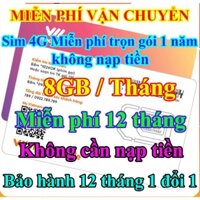 Sim 4G Trọn Gói 1 Năm - 8GB/THÁNG - Sim 4G Vietnamobile Miễn Phí 12 Tháng