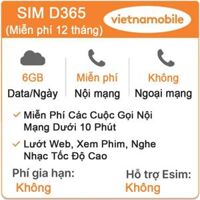 Sim 4G Vietnamobile D365 6GB/Ngày x 12 Tháng