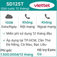 Sim 4G Viettel 12SD125T 10GB/Ngày (3GB toàn quốc + 7GB 1 số tỉnh) - Free 12 tháng