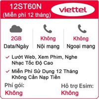 Sim 4G Viettel 12ST60N 2GB/Ngày Trọn Gói 12 Tháng