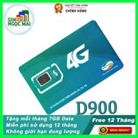 Sim 4G Viettel Trọn Gói 1 Năm D900 Không Nạp Tiền (7GB x 12 Tháng ) - Sim viettel D900 [bonus]