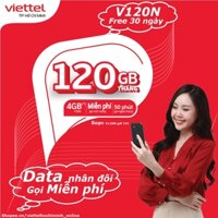 Sim 4G Viettel trọn gói 30 ngày V120N 4GB/Ngày và miễn phí gọi nội mạng