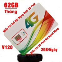 Sim 4G Viettel V120 - 2GB/NGÀY - 60GB DATA 4G INTERNET TỐC ĐỘ CAO - MIỄN PHÍ GỌI
