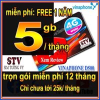 Sim 4G Vina D500, D219 , 12TD49, 14big50y, u1500  trọn gói 1 năm không nạp tiền
