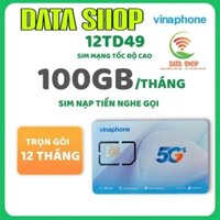 SIM 4G VINAPHONE 12TD49/MIỄN PHÍ TỐC ĐỘ CAO 100GB/THÁNG/MIỄN PHÍ 12 THÁNG KHÔNG CẦN NẠP TIỀN.