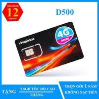 SIM 4G VINAPHONE D500 TRỌN GÓI 12 THÁNG DATA TỐC ĐỘ CAO NHẬN 60GB TỐC ĐỘ CAO 1 NĂM