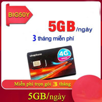 Sim 4G Vinaphone gói BIG50Y Trọn gói 3 tháng, mỗi ngày có 5GB dung lượng tốc độ cao, gia hạn tháng thứ 4 50k/tháng