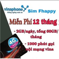 SIM 4G Vinaphone Tốc Độ Cao Miễn Phí 60Gb/Tháng 1000 PHÚT NỘI MẠNG Mua 1 Lần Dùng Luôn Cả Năm Không Cần Nạp Tiền