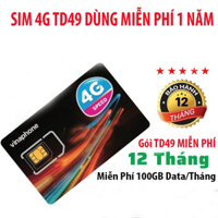 Sim 4G Vinaphone trọn gói 12 tháng - TD49 khách hàng có 100gb/tháng dùng thoải mãi