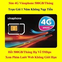Sim 4G Vinaphone U1500 không giới hạn DATA sử dụng. 6000Gb tốc độ cao