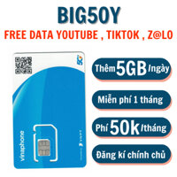 Sim Data 5G Vinaphone BIG50Y Tặng 1 Tháng Đầu Miễn PHí 5Gb/Ngày Xem Video Chat Z@lo Không Giới Hạn Chỉ 50K/Tháng