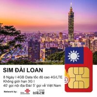 Sim du lịch Đài Loan 8 ngày 4GB - có thoại