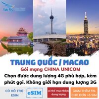 Sim du lịch Trung Quốc Bắc Kinh Macao tốc độ cao 4G không chặn Facebook Google - Gói mạng China Unicom