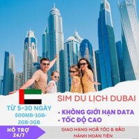 Sim Dubai 5 - 30 Ngày Du Lịch UAE Không Giới Hạn Dung Lượng Tốc Độ Cao