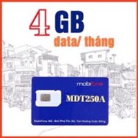 SIM MOBI MDT250A mua 1 lần sử dụng 1 năm cộng ưu đãi hàng tháng, mỗi tháng 4 GB tốc độ cao