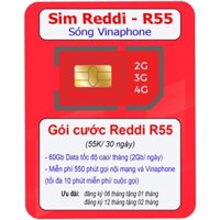 Sim Mobicast Reddi R55 - Miễn phí 60Gb Data tốc độ cao/ tháng, 550 phút gọi nội mạng và Vinaphone (gói cước 55K/ tháng)
