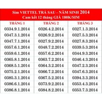 sim năm sinh 2014, sim viettel trả sau, đóng trước cước tháng đầu gói v160t ❤️