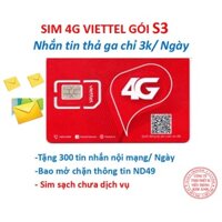 Sim sạch Viettel nghe gọi mãi mãi GÓI S3 ƯU ĐÃI 300 SMS MIỄN PHÍ CHỈ 3K/1 NGÀY, Miễn phí tin nhắn