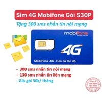 SIM TELESALE Mobifone Gói S30P Ưu đãi 300 SMS miễn phí,  Nhắn tin thả ga chỉ 30K/tháng, Hàng Chính Hãng