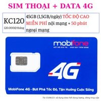 SIM THOẠI - DATA 45GB - KC120 Sim 4G Mobifone 1,5 GB ngày TỐC ĐỘ CAO, MIỄN PHÍ tất cả cuộc gọi dưới 10 phút - 120ktháng - Hàng chính hãng - KC1200Đ