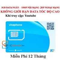 Sim Và Esim 4G Vinaphone Tặng 3GB/Ngày, 30 Phút Gọi Ngoại Mạng/Tháng, Miễn Phí 1500 Phút Nội Mạng, Miễn phí truy cập Youtube, Vieon