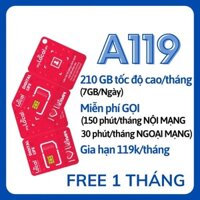 Sim Vật Lý 4G Mobifone Local A119 - Data KHÔNG GIỚI HẠN - Phút gọi miễn phí