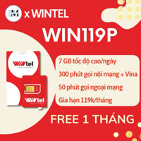 Sim [Vật lý] 4G Wintel Vina Win119P - 7GB/ngày - Miễn phí tháng đầu