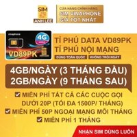 SIM VD89PK Vinaphone - Sim Data Khủng - Tốc Độ Cao - Miễn phí 1 tháng không cần nạp tiền
