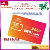 Sim vietnamobile data 4g vào mạng 1 năm miễn phí 12 tháng không cần nạp tiền 5GB/Ngày 150 GB/tháng giá rẻ - sale sập sàn