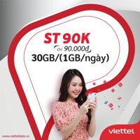 Sim Viettel 4G Data ST90 Tặng 30GB/30Ngày, Miễn phí truy cập Tiktok Không Giới Hạn