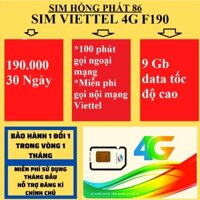 sim viettel 4G gói cước F190 9Gb tốc độ cao miễn phí gọi nội mạng,100p gọi ngoại mạng,sim sale bán hàng,nghe gọi và data